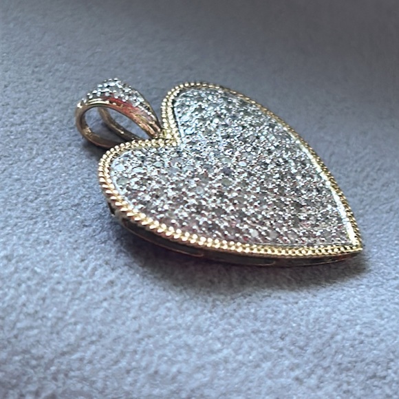 14K 2 Tone Large Diamond Heart Pendant - Picture 12 of 15